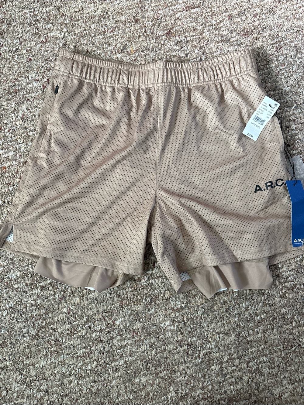 Men’s Double-Layer Beige Athletic Shorts